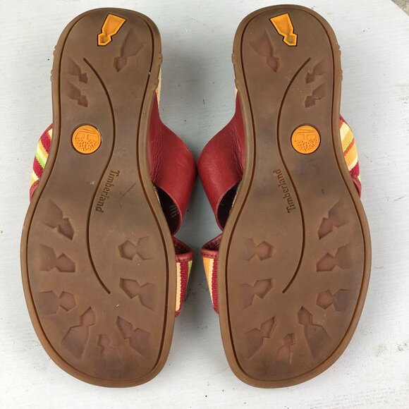 Timberland Women's Size 8.5M Red Stripe Genuine Leather Slip On Slides Sandals - Picture 9 of 14